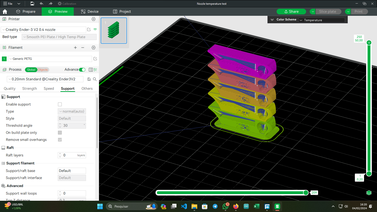 PETG Temperature Test