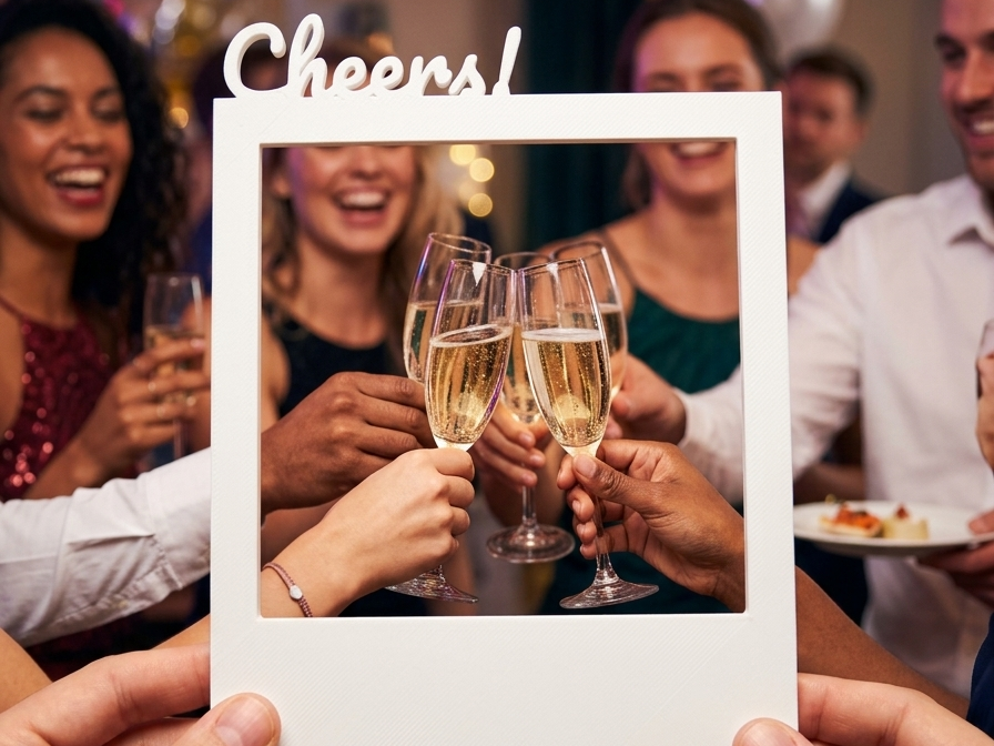 Polaroid-Rahmen „Cheers!“ für Shootings