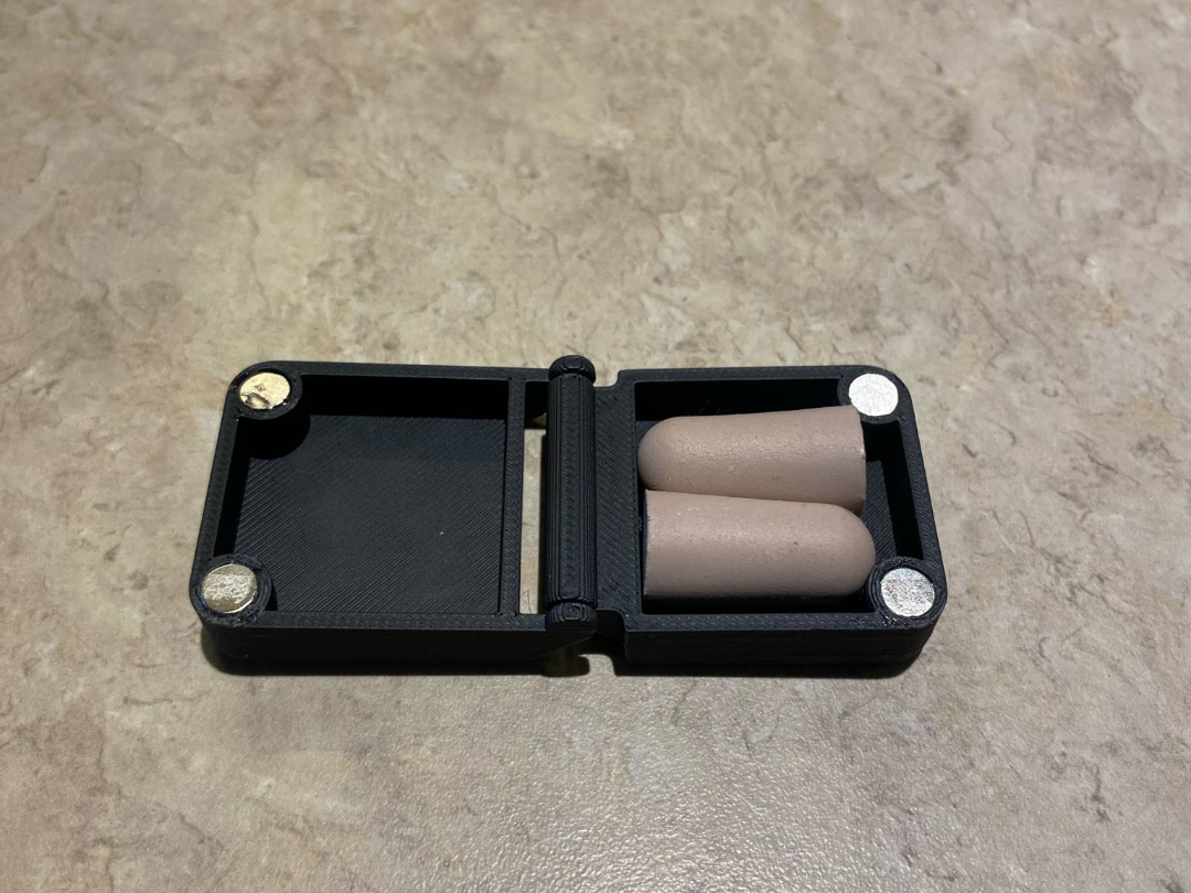 Print-in-place hinged earplug box