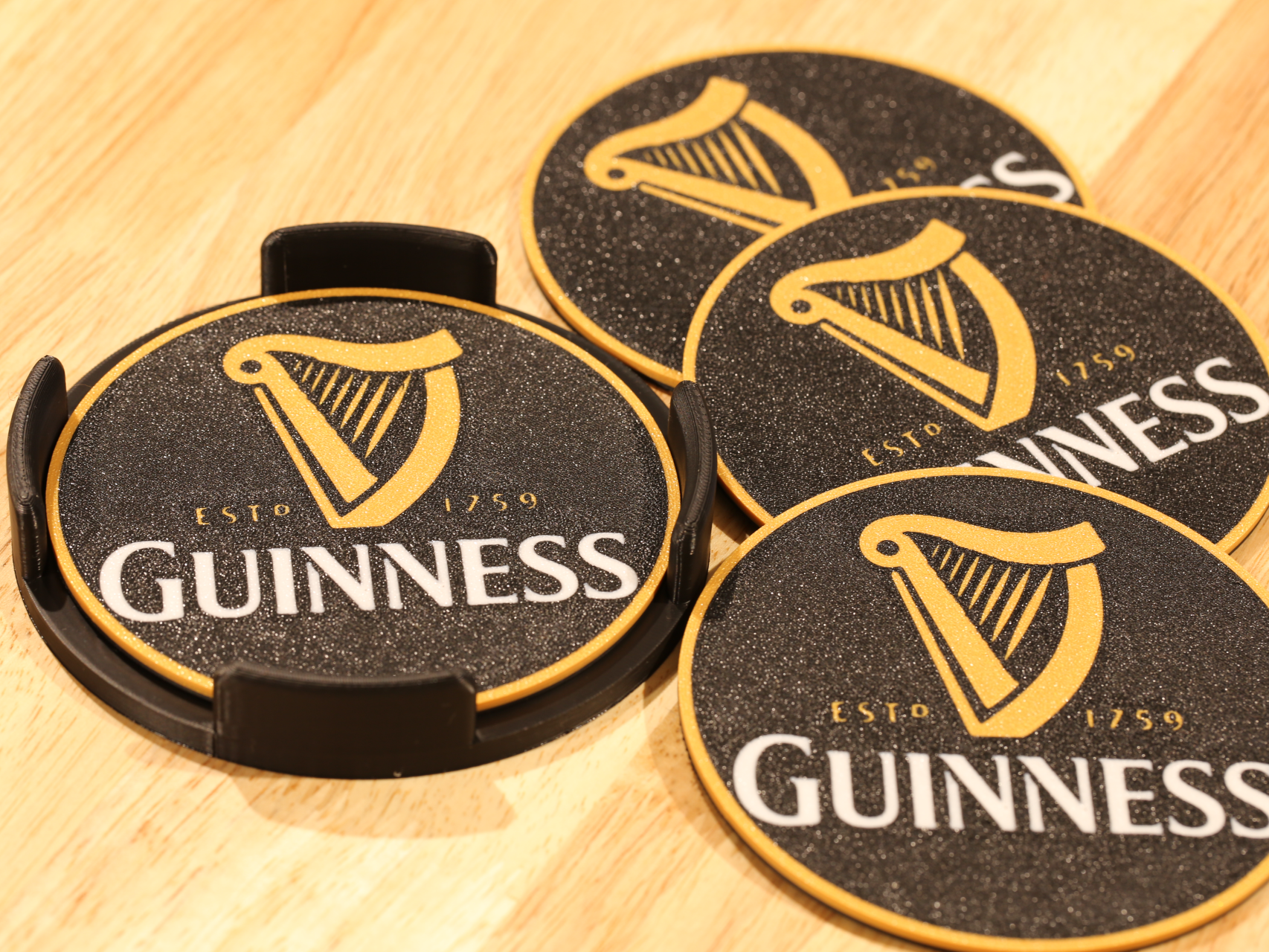 Pub Style Coaster Holder, 4x 100mm Round Coasters