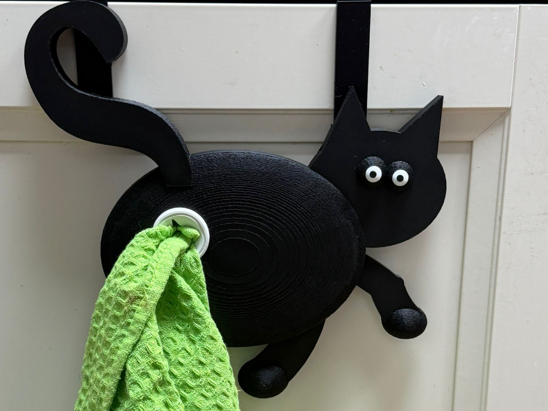 Cat tea towel holder