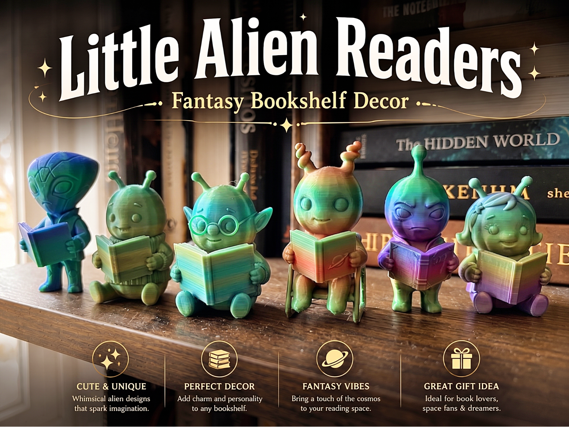 Little Alien Readers – Fantasy Bookshelf Decor STL