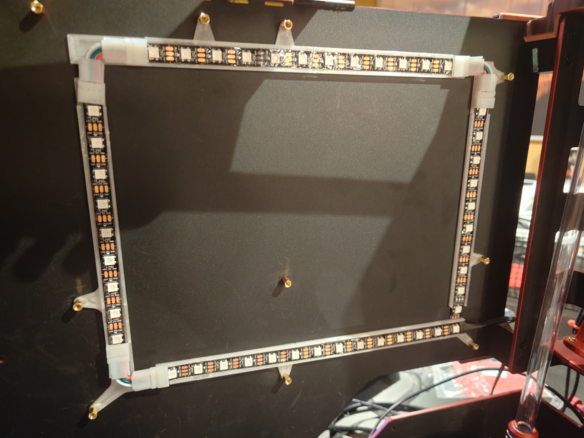 ATX mother board under glow LED strip mount
