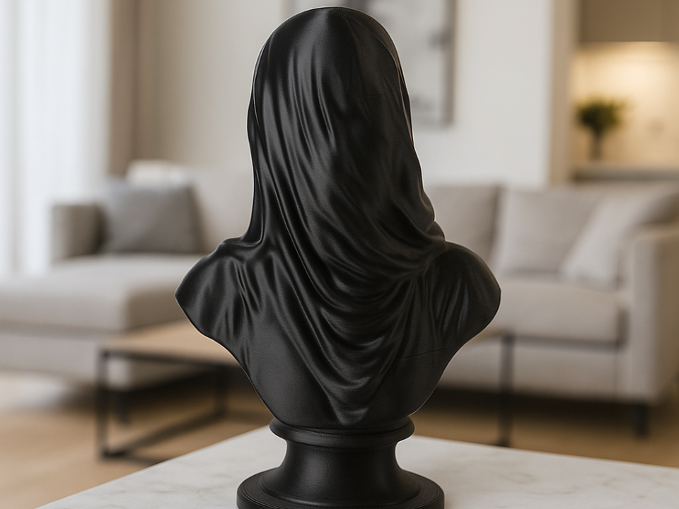 Veiled Black Bust Sculpture – Gothic Art Piece