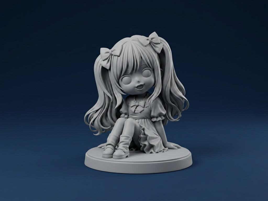 Anime Girl with Bows – Chibi Figurine