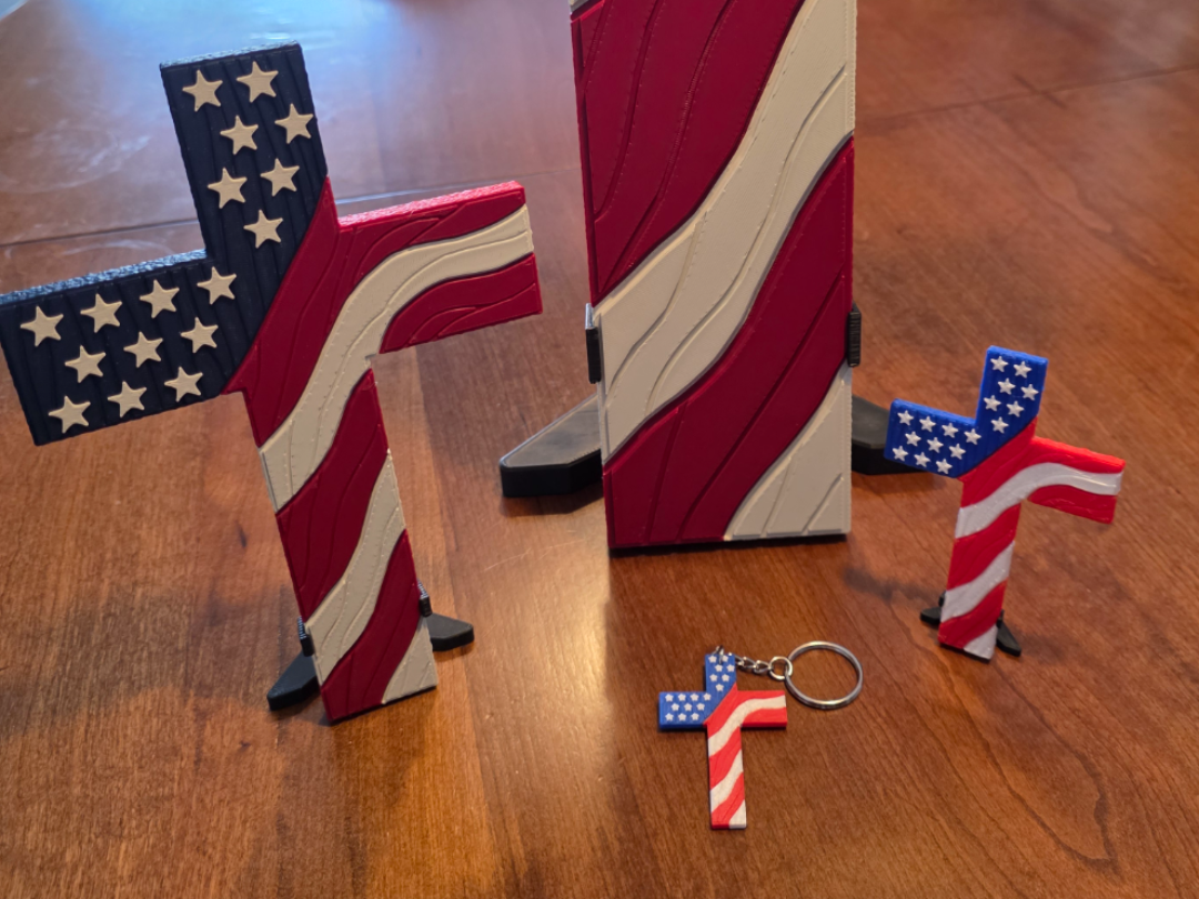 Miniature American flag cross with wood grain