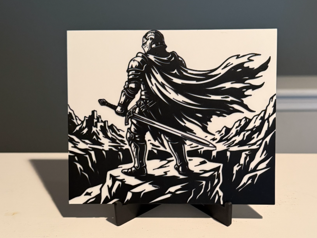 Fantasy Knight Warrior standing on a rocky cliff