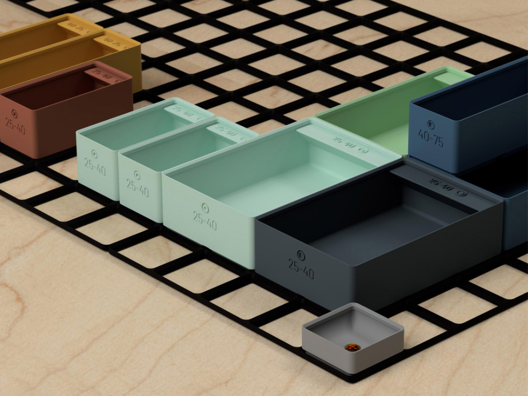 Gridfinity screw organiser and storage bins