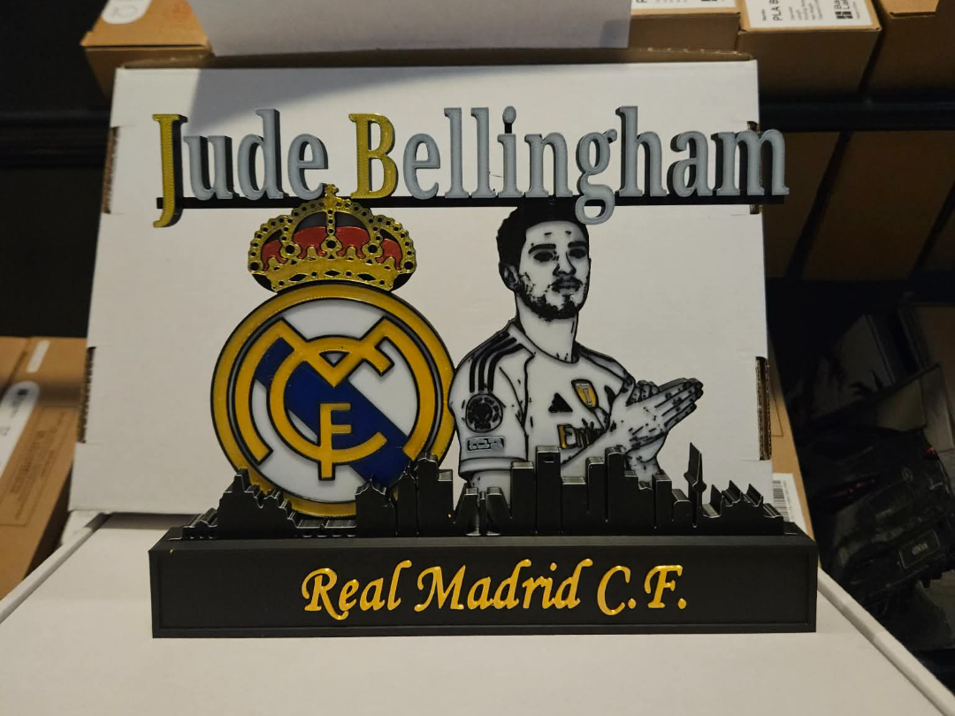 Real Madrid Jude Bellingham display with skyline