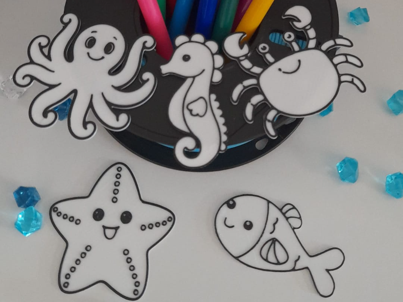 Kit Pintura Animais Marinhos Fofos. Fácil Imprimir