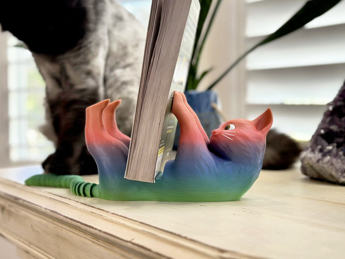 Cat Book Holder w/ Fidget Tail Book & Tablet Stand