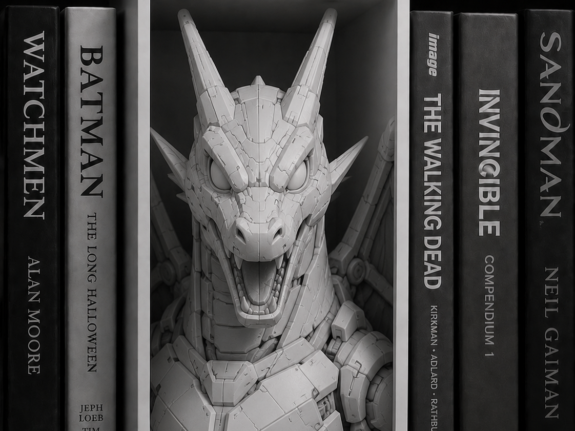 Mecha Charizard/Godzilla book nook/wall art