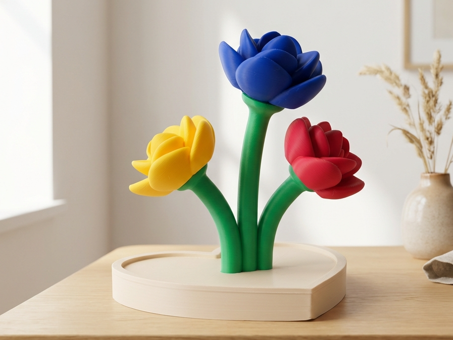 Tulip Bouquet on Heart Base – Spring Desk Decor