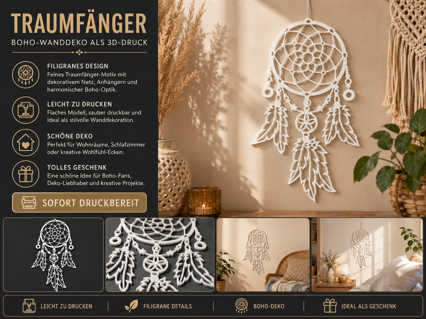 Traumfänger mit Federn – filigrane Boho-Deko