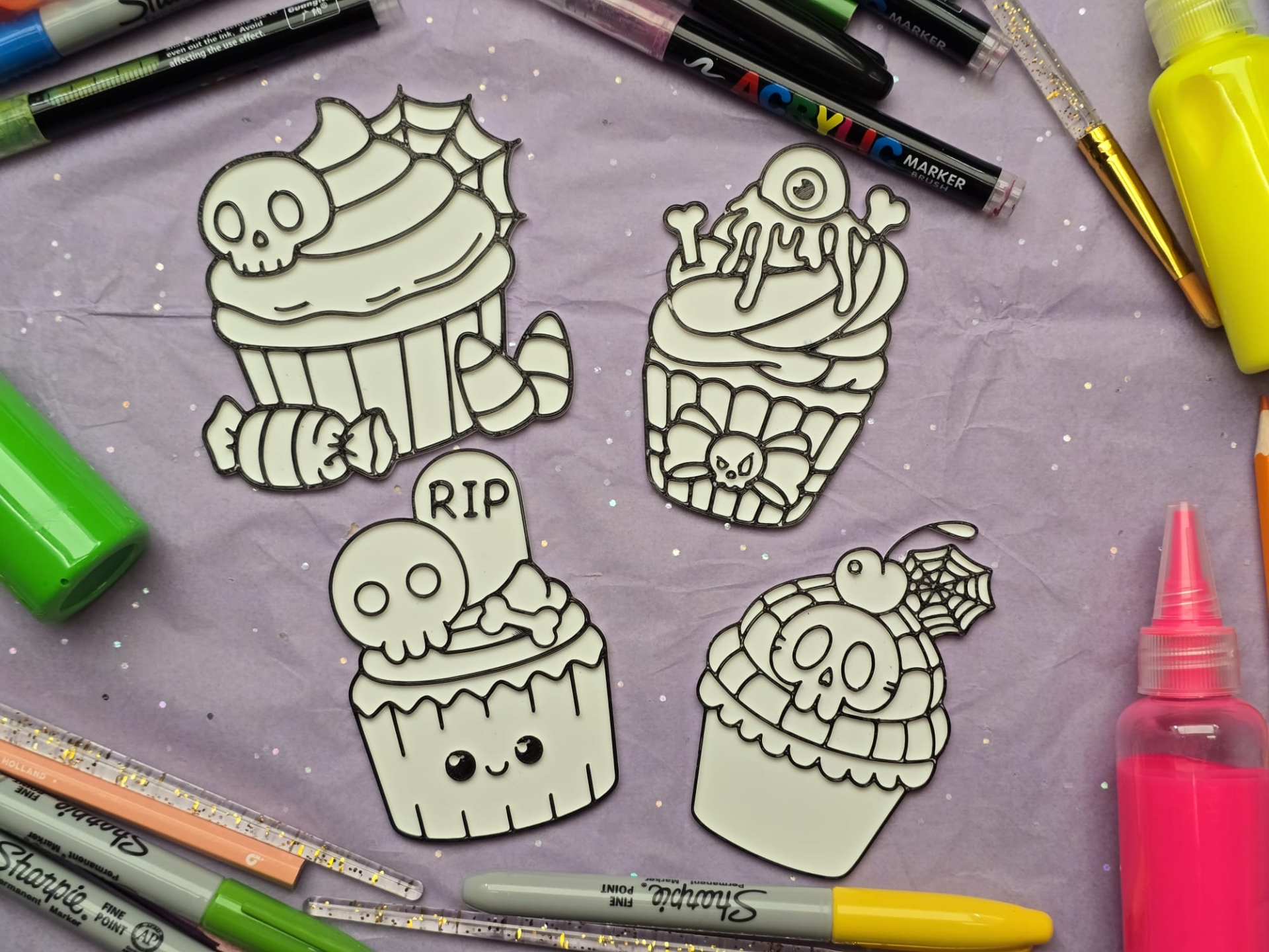 Halloween Cupcakes Coloring Craft