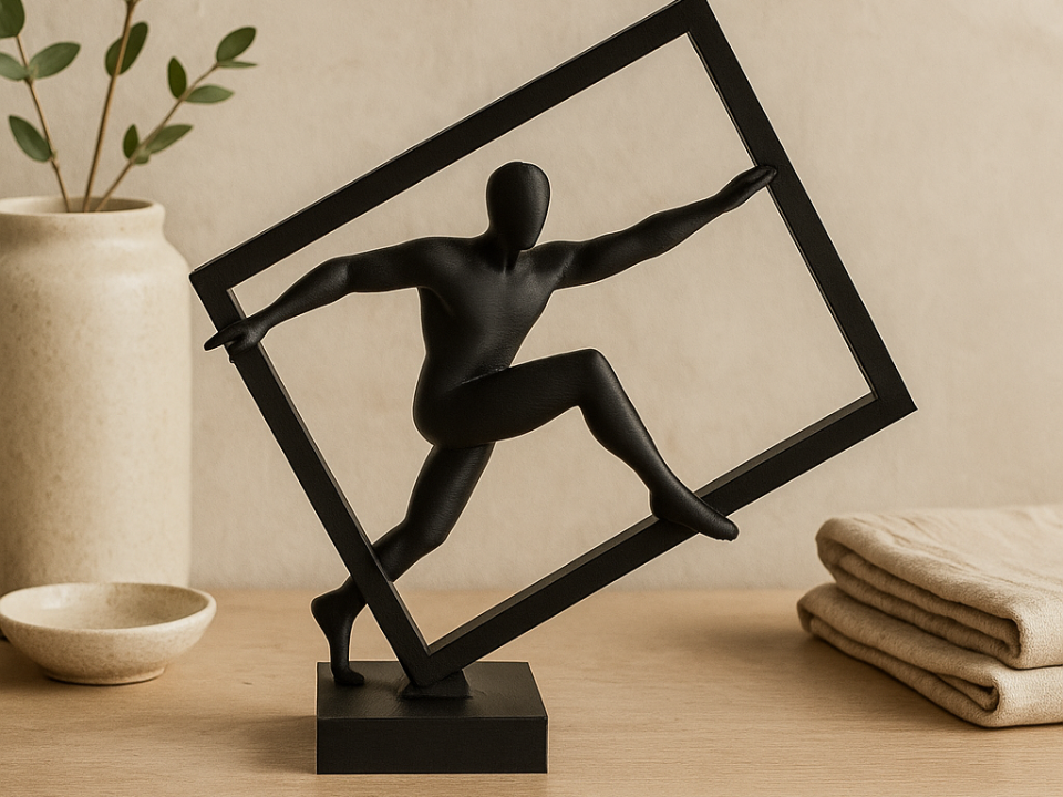 Athlete in Cube Sculpture – Modern Geometric Art