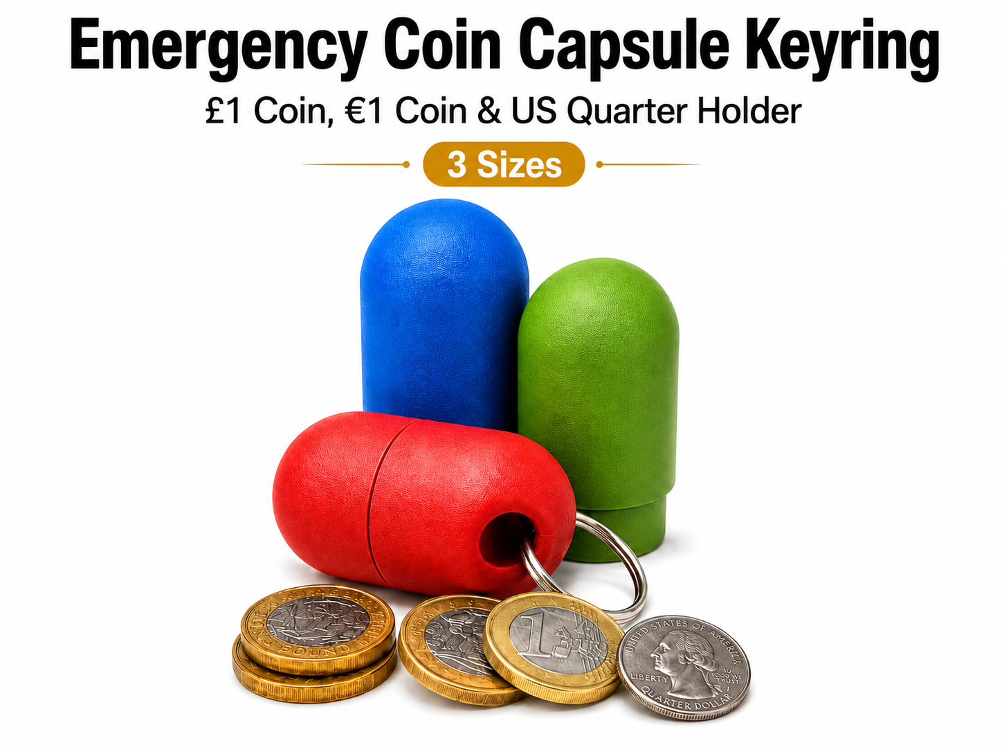 Emergency Coin Keychain – £1, €1 & Quarter Sizes