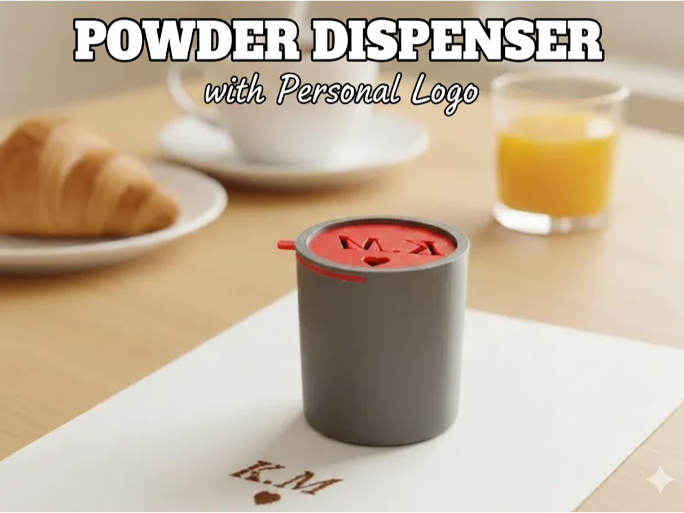 Powder dispenser with personal logo stamp