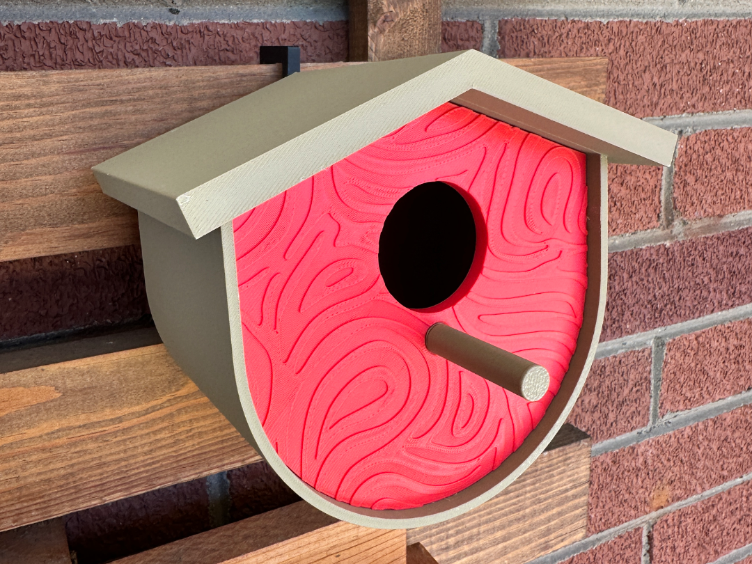 Round Modern Birdhouse w/ Roof & Abstract Design