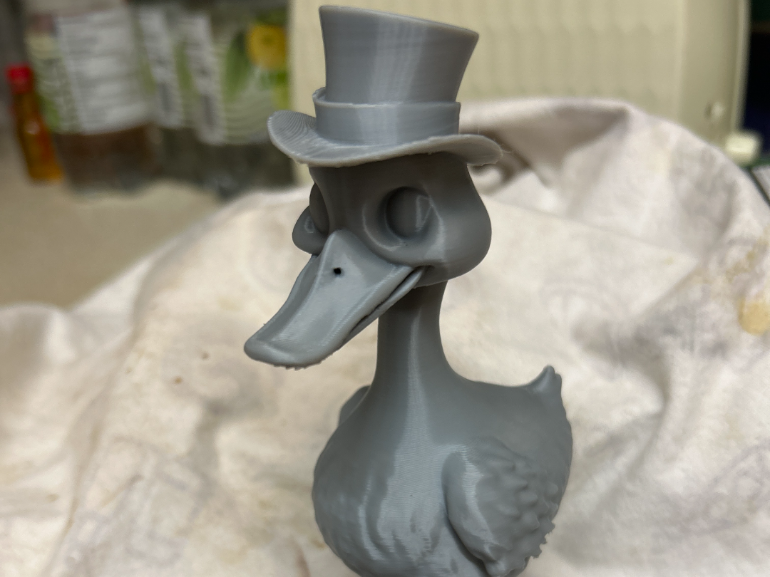 Duck wearing wellington boots and a top hat