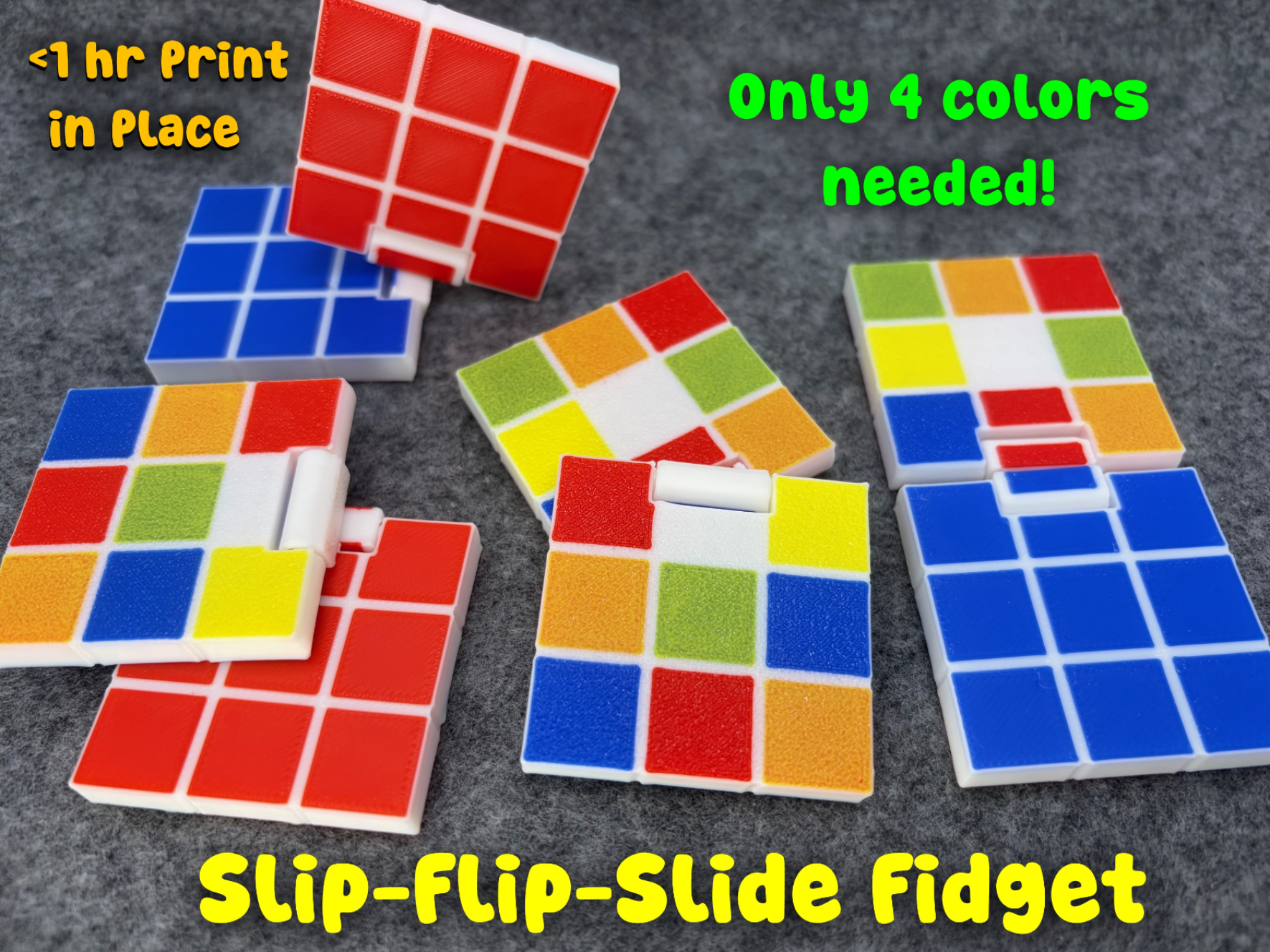 Rubik's Cube Slider + Flip Fidget (Only 4 Colors)