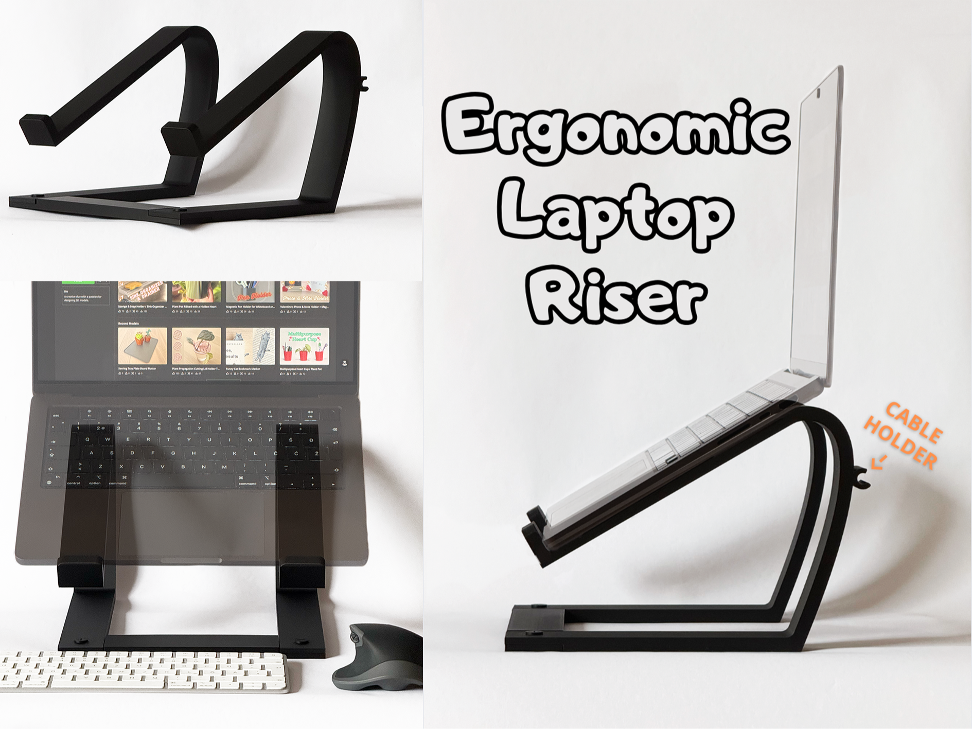 Ergonomic Laptop Riser with Cable Holder