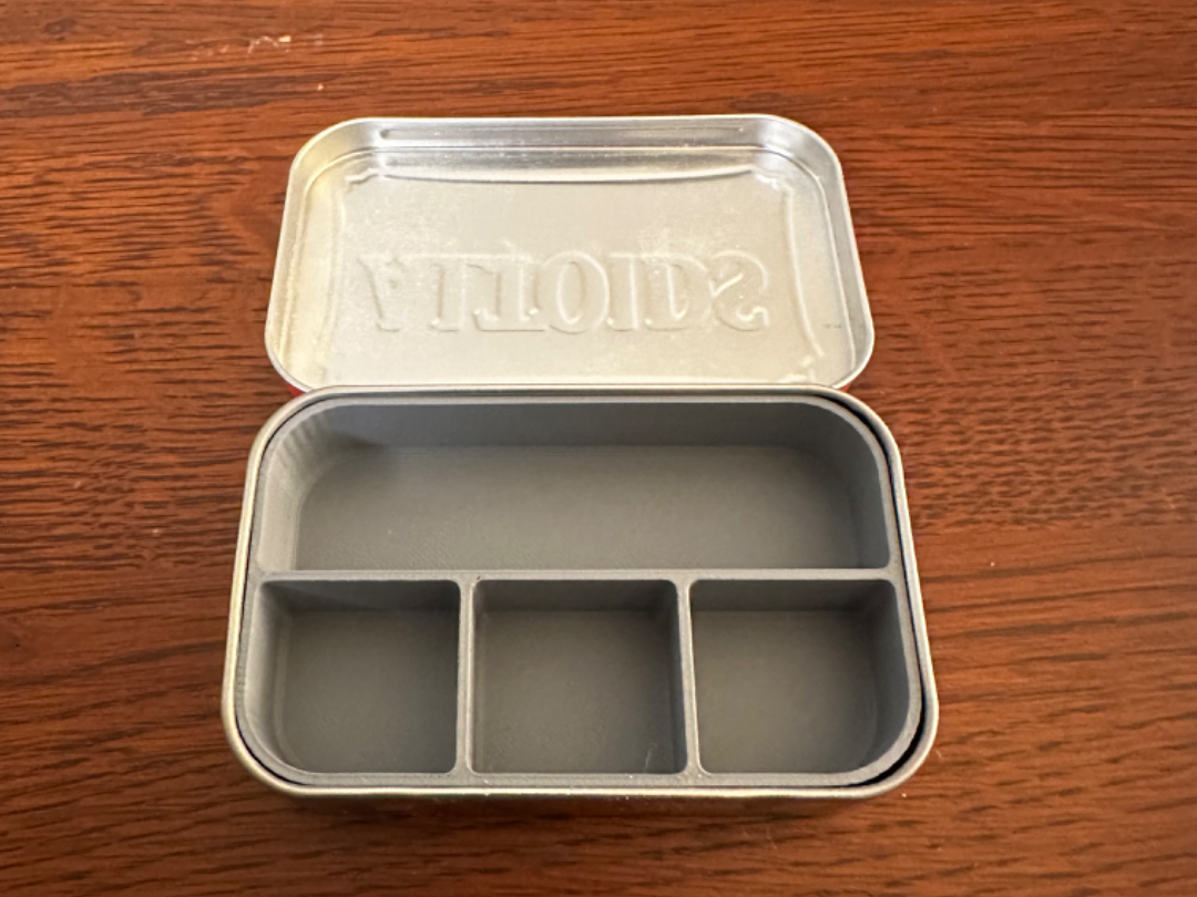Four compartment Altoids organizer