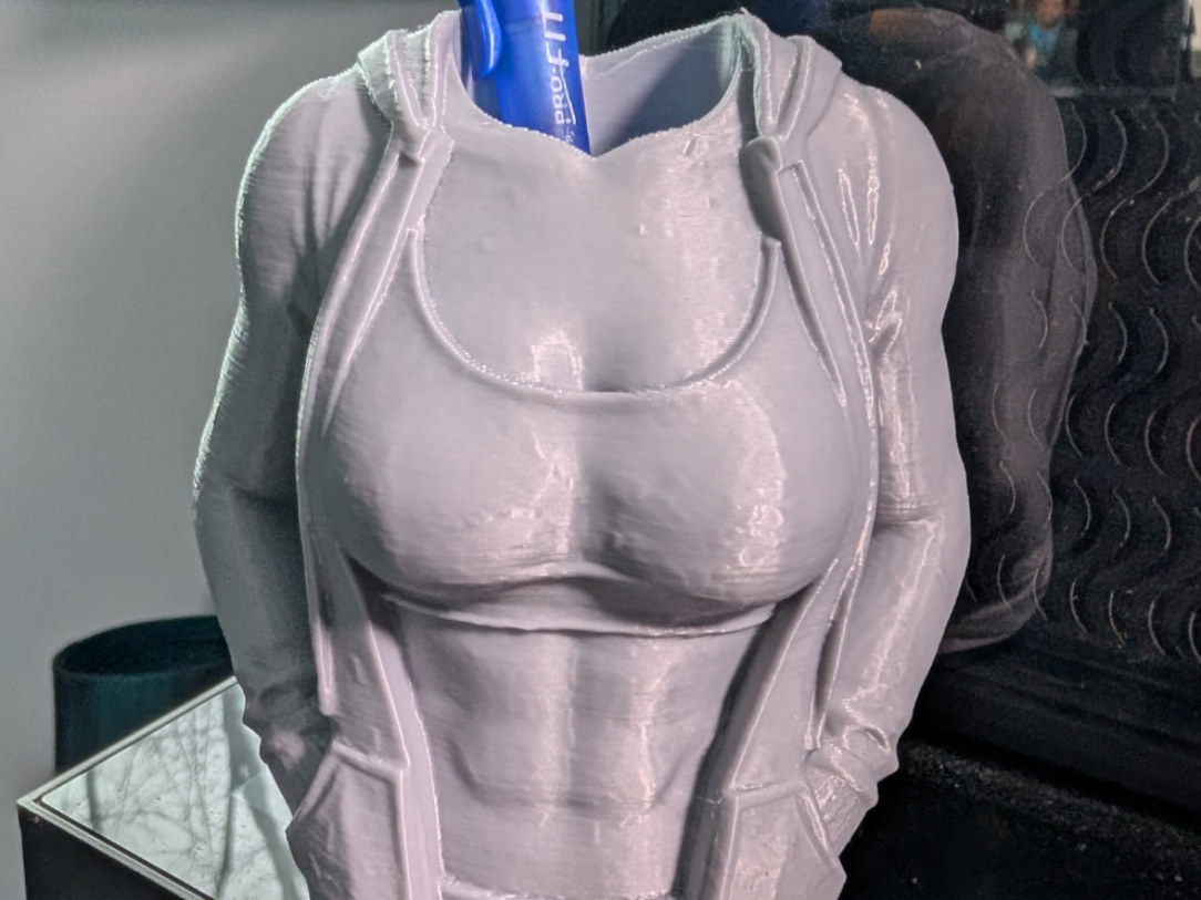 Gym girl wearing a hoodie pen holder