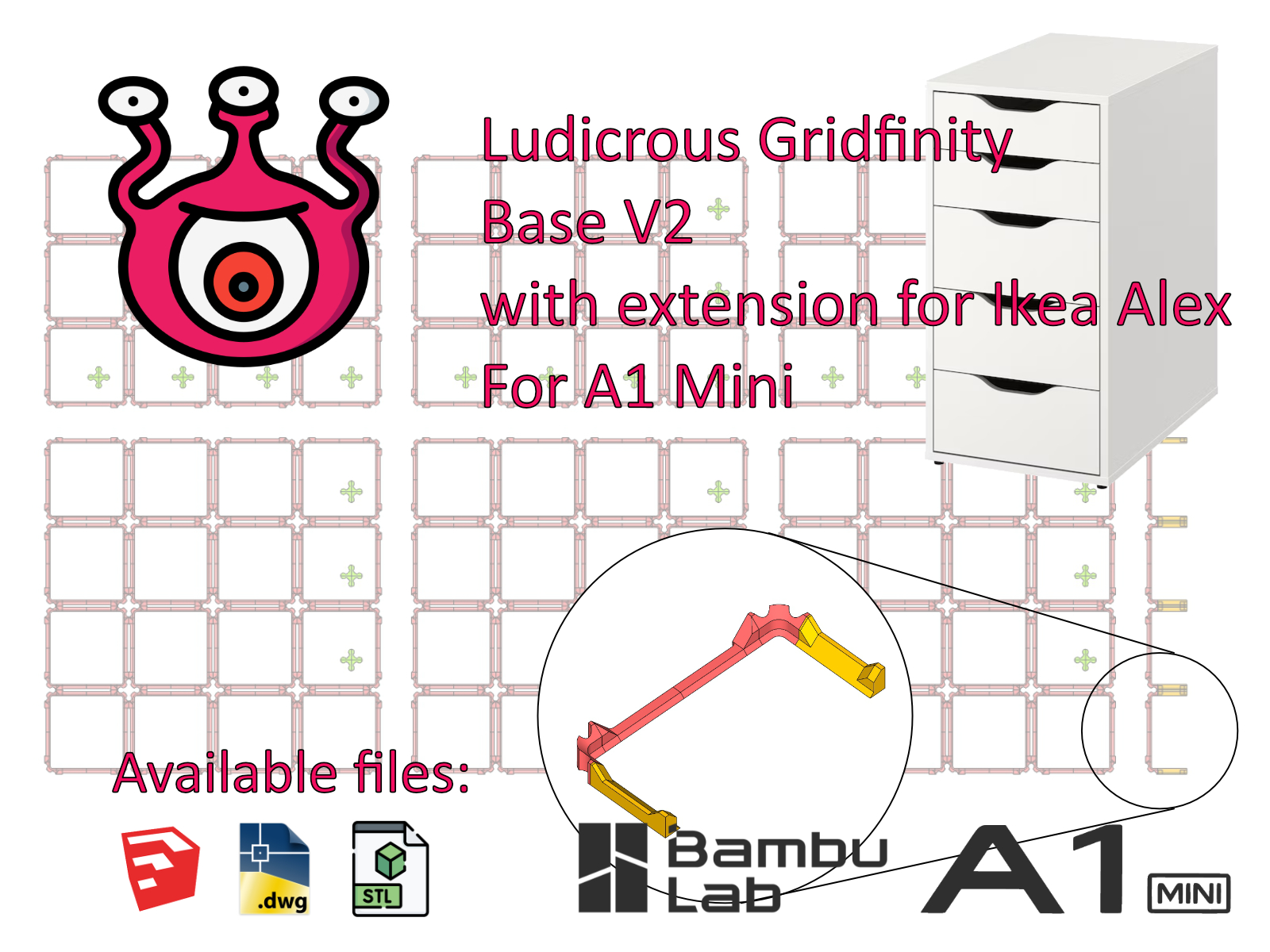 Ludicrous Gridfinity Baseplate IKEA Alex A1 Mini