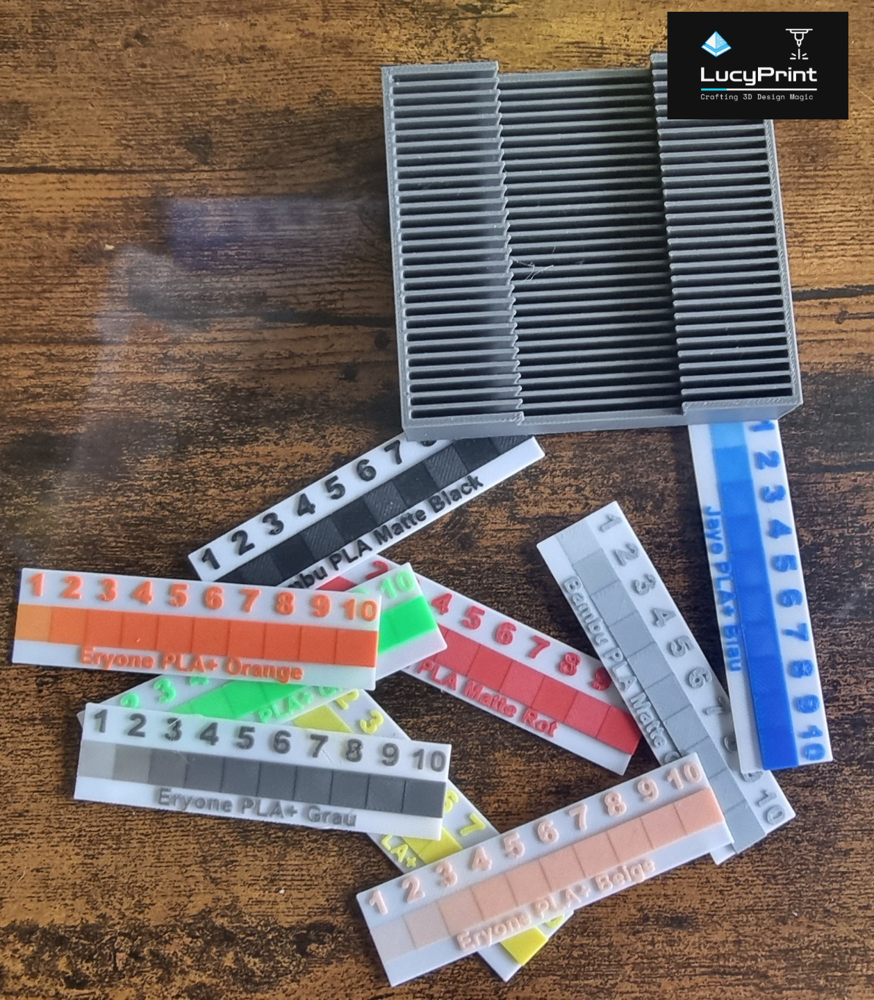 TD test grid - HueForge with filament name and box