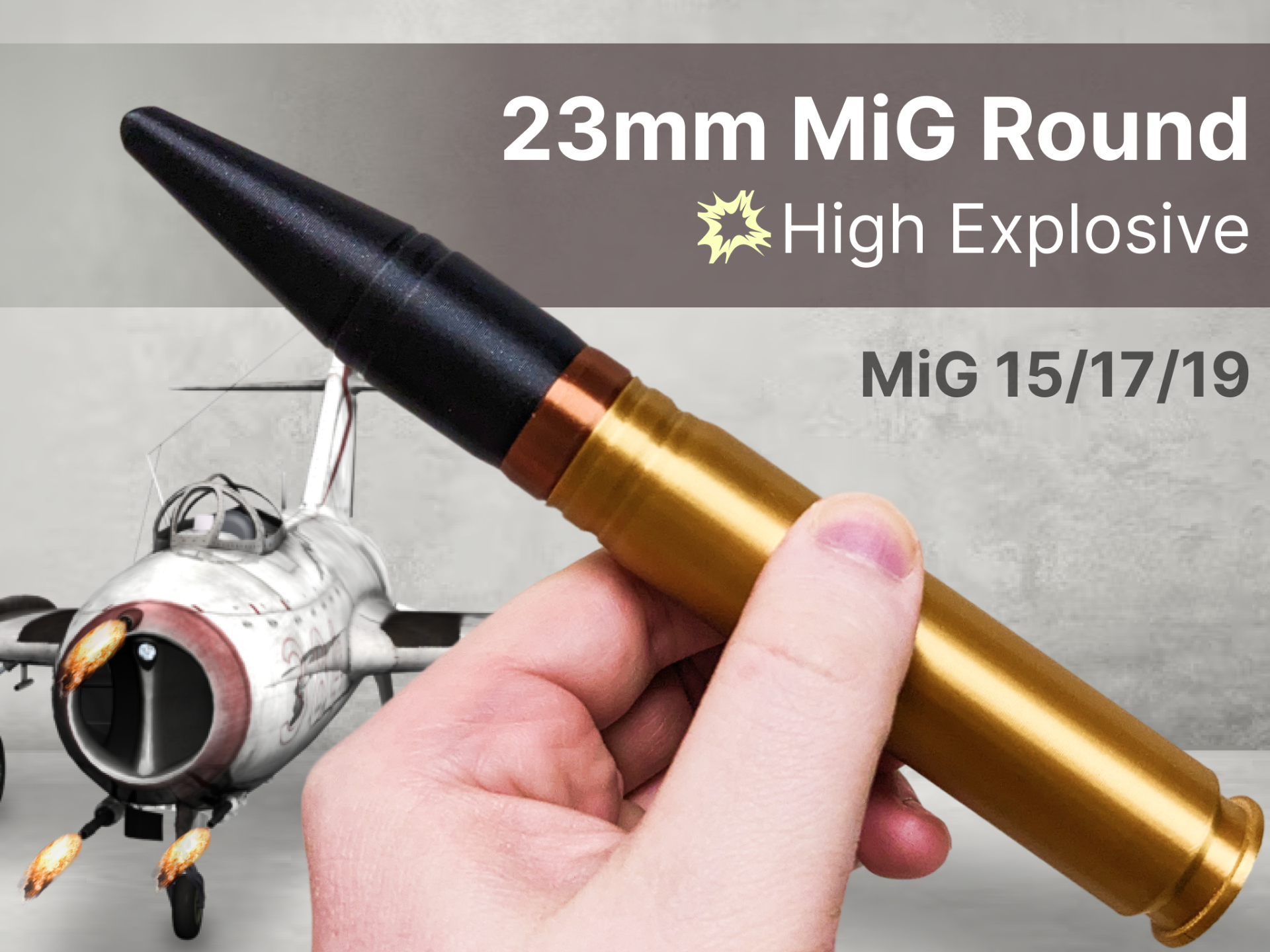 23mm Cold War Mig Round | Life-size | MiG-15/17/19