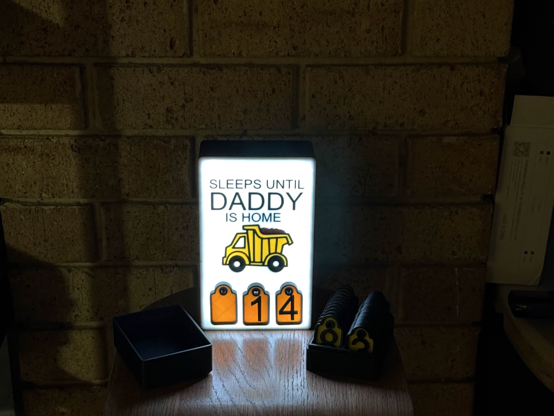 Sleeps until dads home light box counter