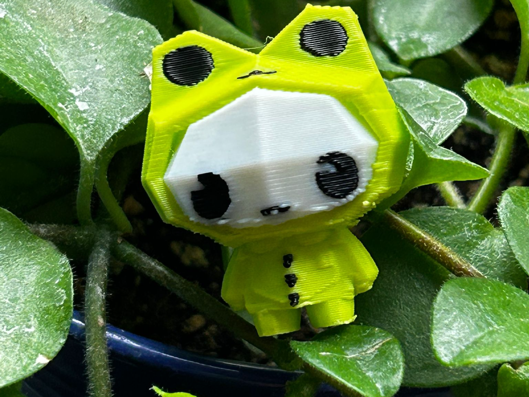 Kawaii Low Poly Cat im Frog Costume