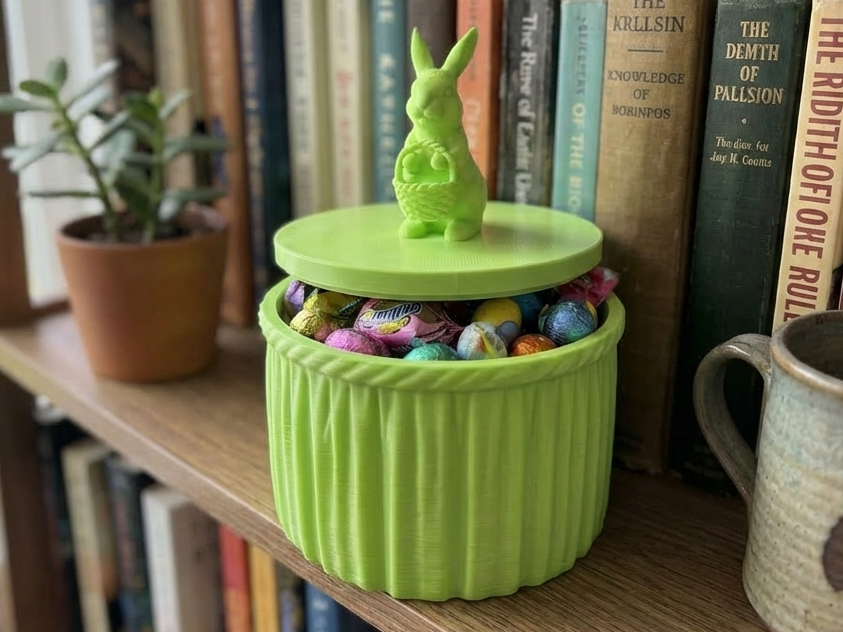 Easter Bunny Candy Jar - Ribbed Spring Decor Box