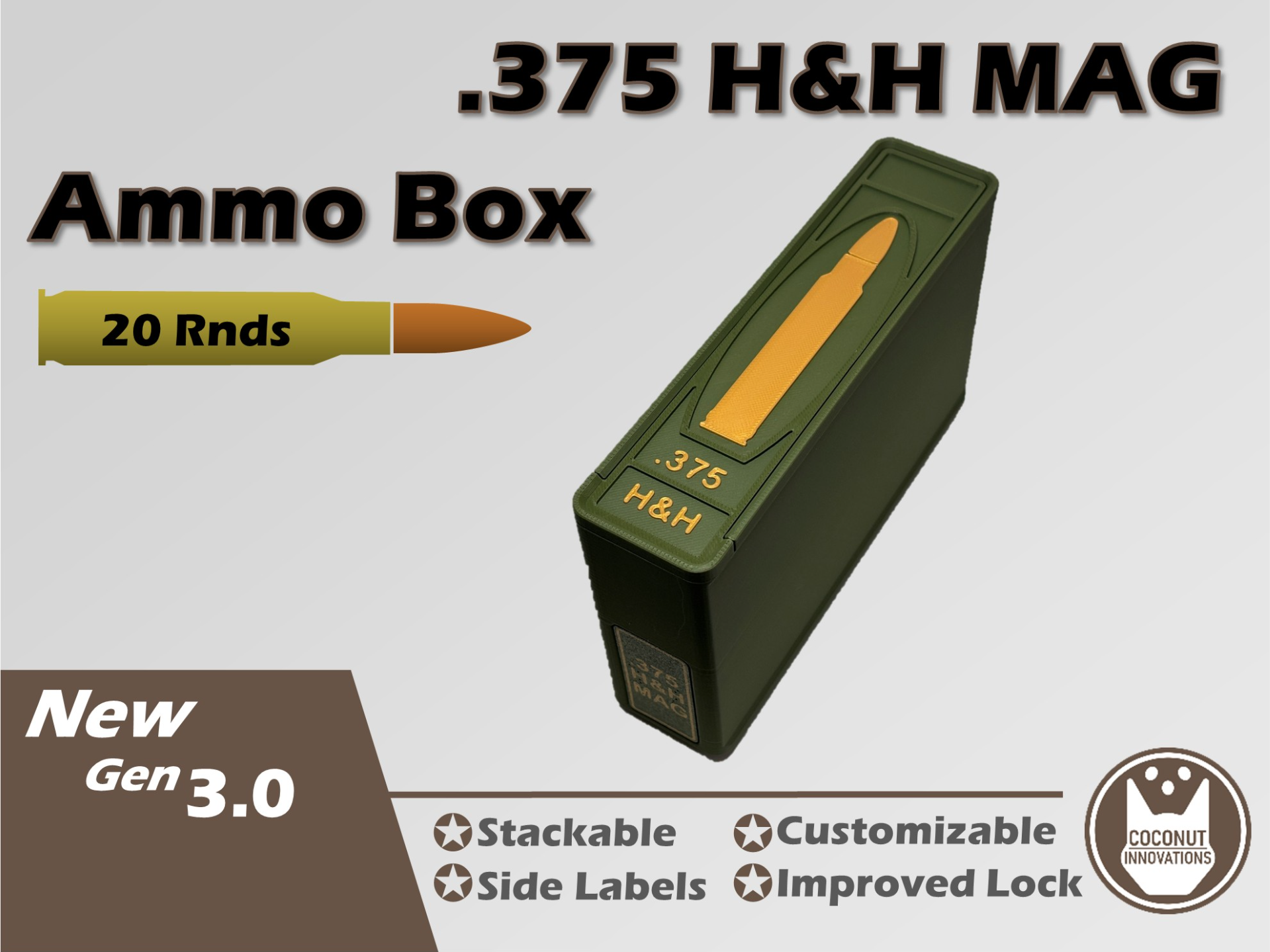 Ammo Storage Box .375 H&H Magnum 20 Rounds