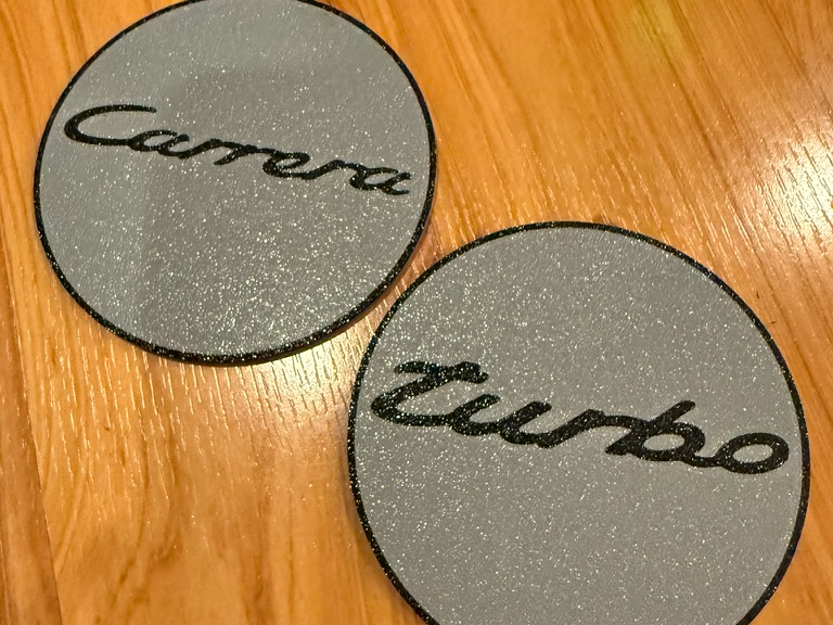 "Turbo" and "Carrera" Script Coasters