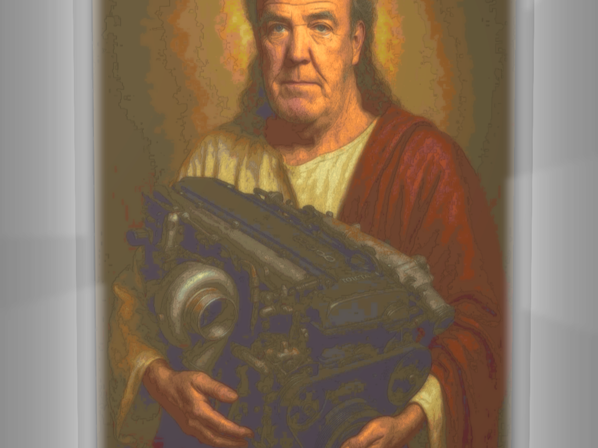 Clarkson holding Toyota engine