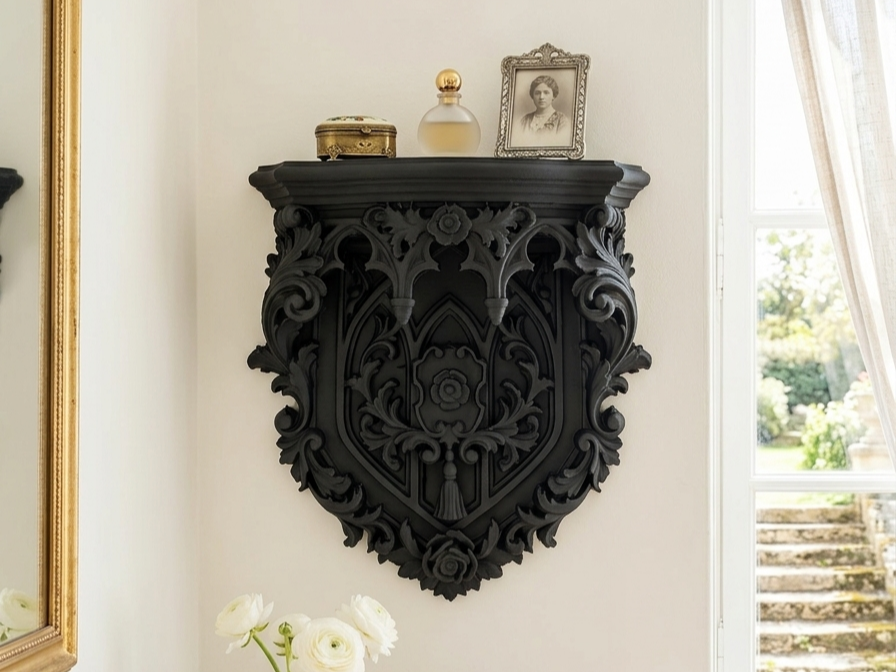 Baroque Ornate Crest Wall Display Shelf