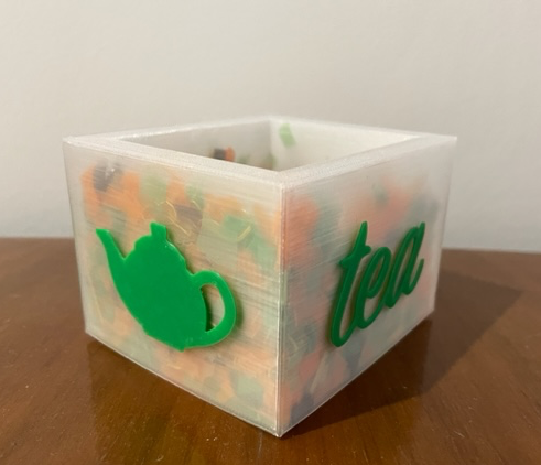 Teabag holder with recycled printings
