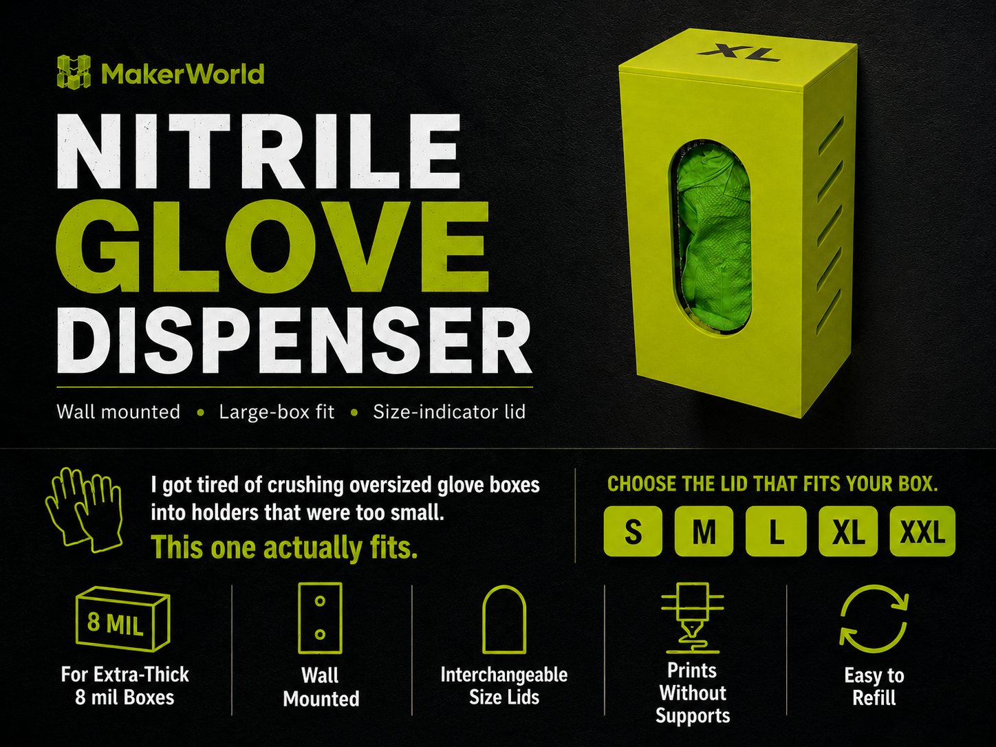 Nitrile Glove Dispenser with Size-Indicator Lid