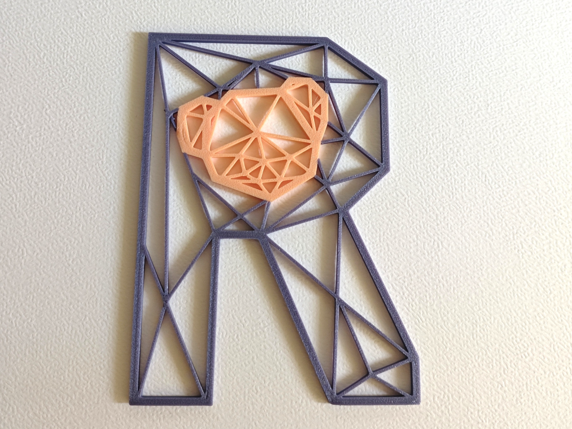 Geometric Letter “R” with Bear –Modern 3D Wall Art