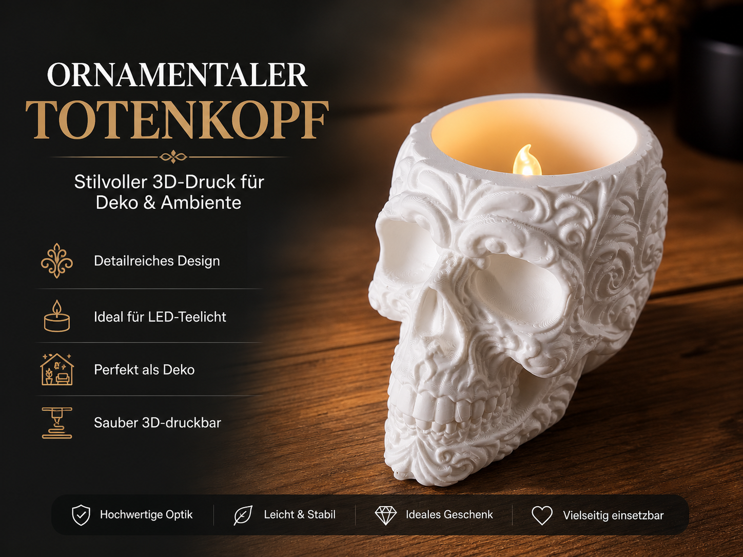 Ornate Skull Set – dekorativer Zierschädel