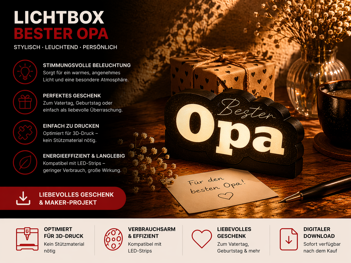Bester Opa Lightbox – liebevolles Geschenk für Opa
