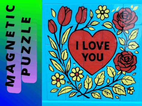 Magnetic Puzzle with Heart Graphic, "I LOVE YOU"