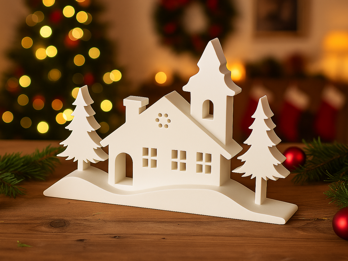 Christmas Decorative House with Fir Trees