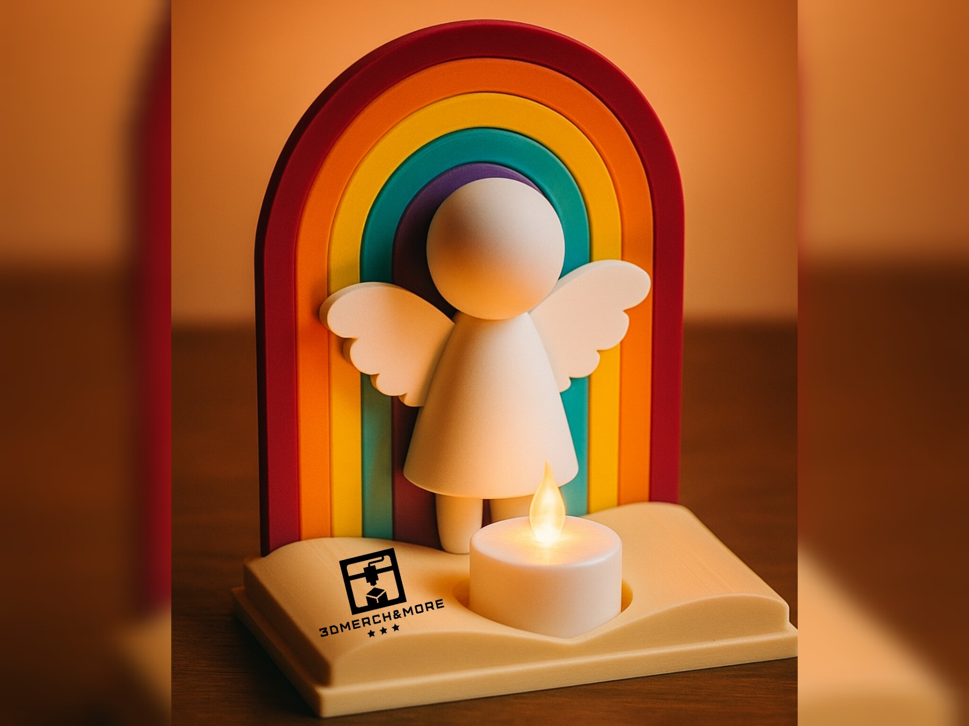 Regenbogen-Engel mit Teelichthalter
