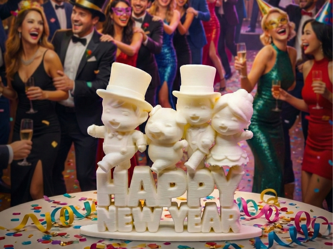 Happy New Year Sign Dancing Party Congo Lucky Pig