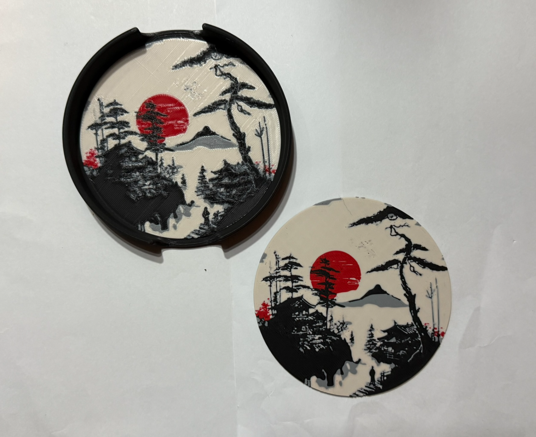 Japanese landscape style coaster with container