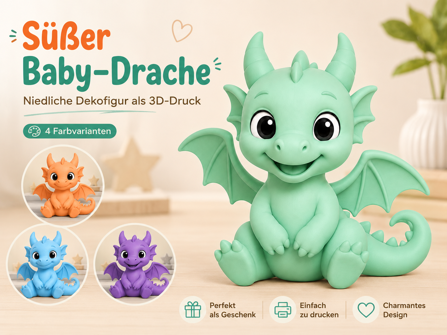 Sweet Dragons – 4 süße Drachen als Deko-Set