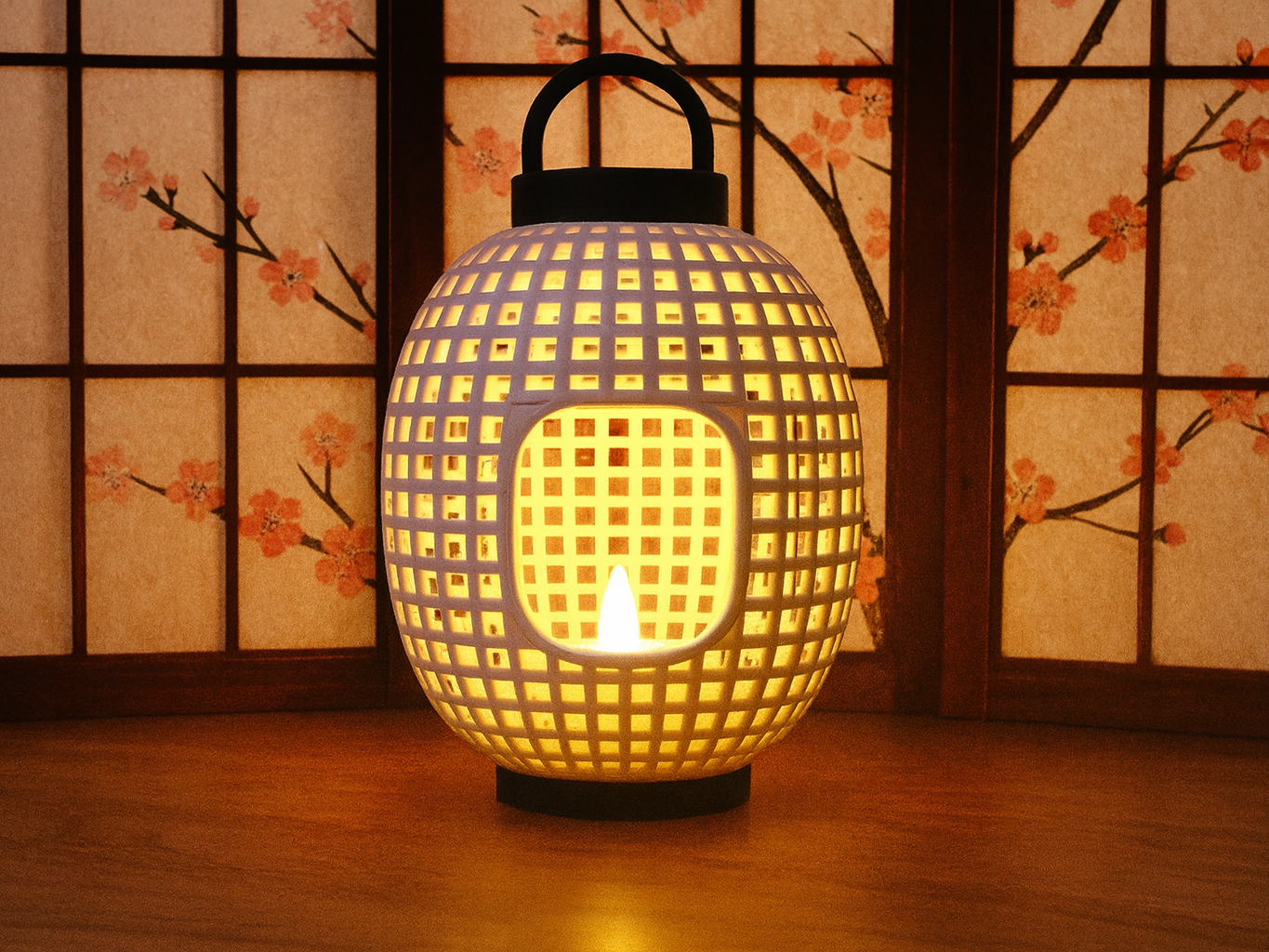 Japanische Gitter Laterne mit LED Teelicht Slot